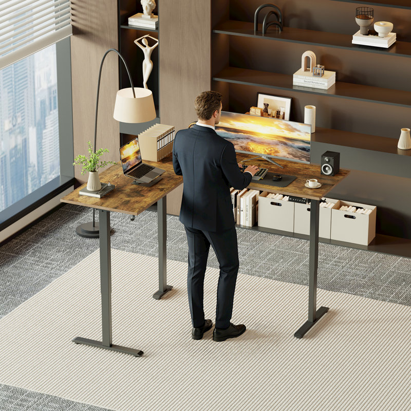 75 Inch L Shaped Standing Desk, Electric Height Adjustable Home Office Desk, Large Ergonomic Computer Desk with 3 Memory Buttons, Cable Management, Corner Desk for Home & Office Workstations, Rustic Brown