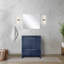 Meuble-lavabo bleu marine 30 po X P 20 po D, plateau en marbre de culture et robinet en or rose-117978814