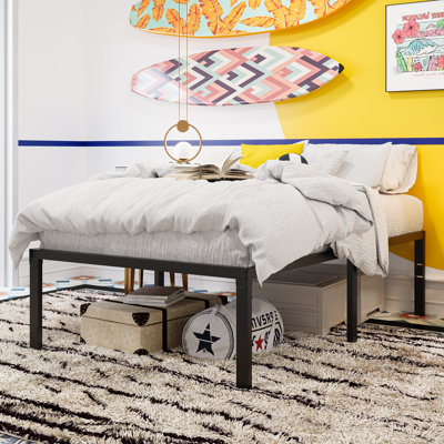 Colbin 18.3'' No Headboard Metal Bed Frame with Black Painted