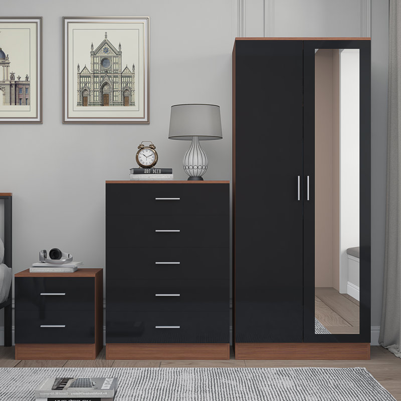 Eva Piece Bedroom Set, Black Gloss / Walnut