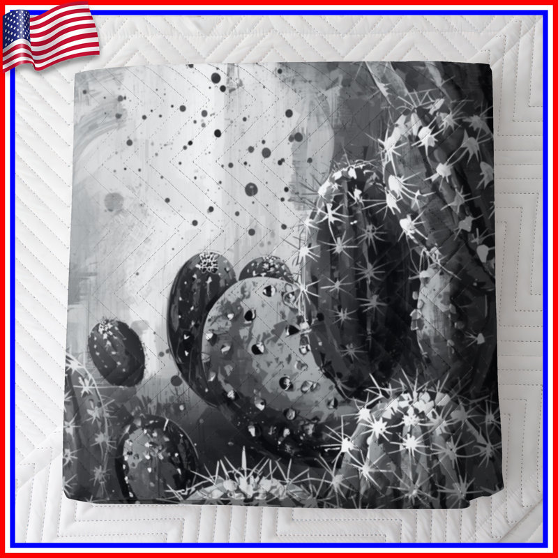 Couvre-lit matelassé à motif de cactus monochrome toutes tailles, Double