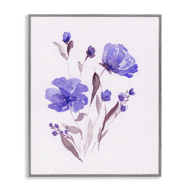 Aquarelle de fleurs mauves, estampe numérique, design par Leah Noel Art, H 14 po x l 11 po, Giclée de ferme grise encadrée