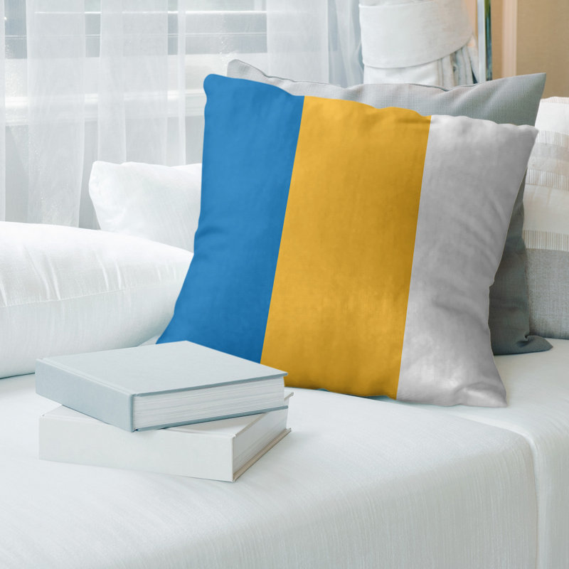 Coussin Golden State, 14 po x 14 po, Bleu royal / or / blanc