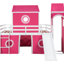 Lit mezzanine double rose avec glissoire, tour et tente de pin fermée-182348070