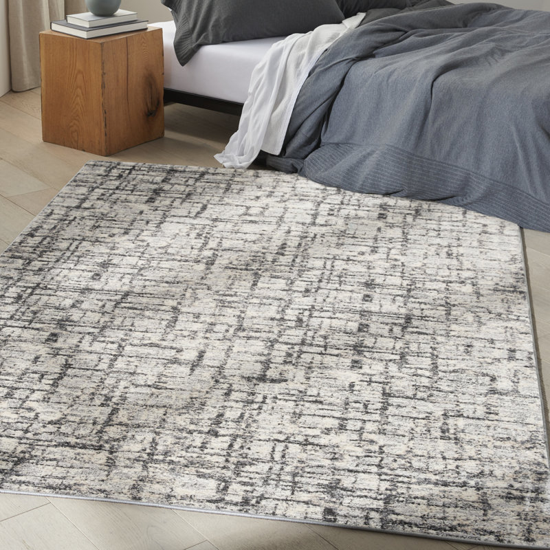 Rush Abstract Grey/Ivory Area Rug, Rectangle 6' x 9'