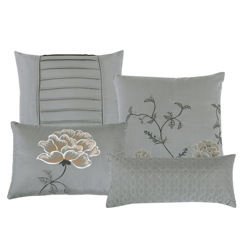 Channel Floral Comforter, Queen Comforter + 2 Queen Shams + 4 Throw Pillows