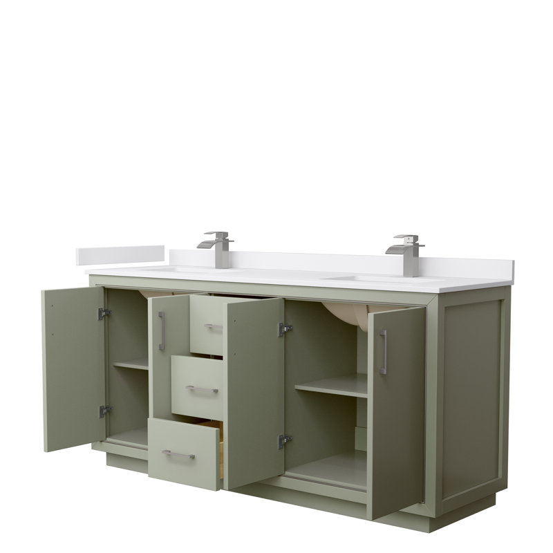 Icon 72" Double Bathroom Vanity Set, Brushed Nickel, Light Green, White