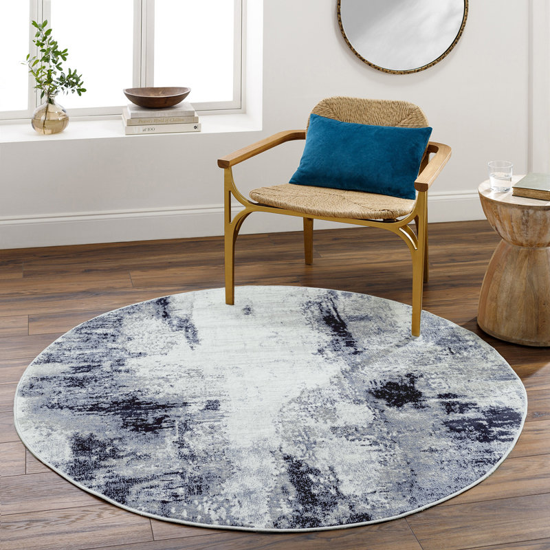 Roudebush Machine Woven Aqua Rug, Round 200 cm, Black/Grey