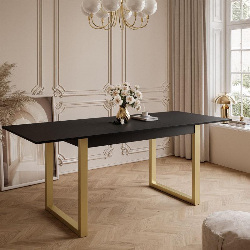 Extendable Metal Base Dining Table, black