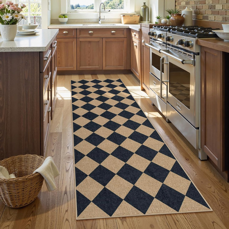Tapis de cuisine noir à damier, 2 pi 6 po x 8 pi