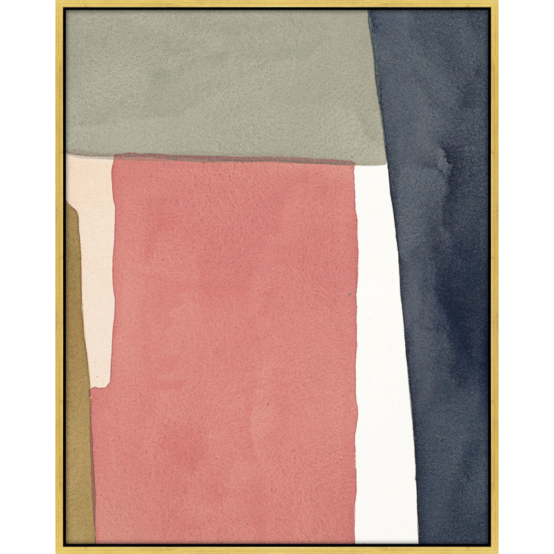 Art mural rose chaud et indigo, Toile avec cadre doré, H 25 po x l 20 po x P 1,4 po