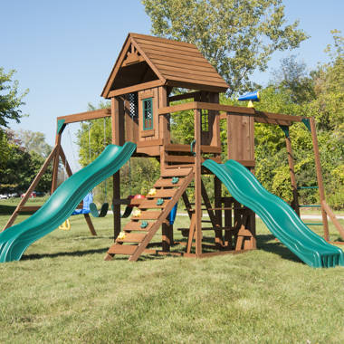 Gorilla Playsets Avalon Wood Swing Set with Vinyl Canopy and Trapeze Arm, for Ages 3-11, 01-1079