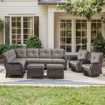 6-Piece Outdoor PE Rattan Sectional Seating Group With Cushions