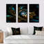 «Brown Blue Fractal Flower In Black», ensemble de 3 toiles abstraites encadrées-1395468872-1395468873