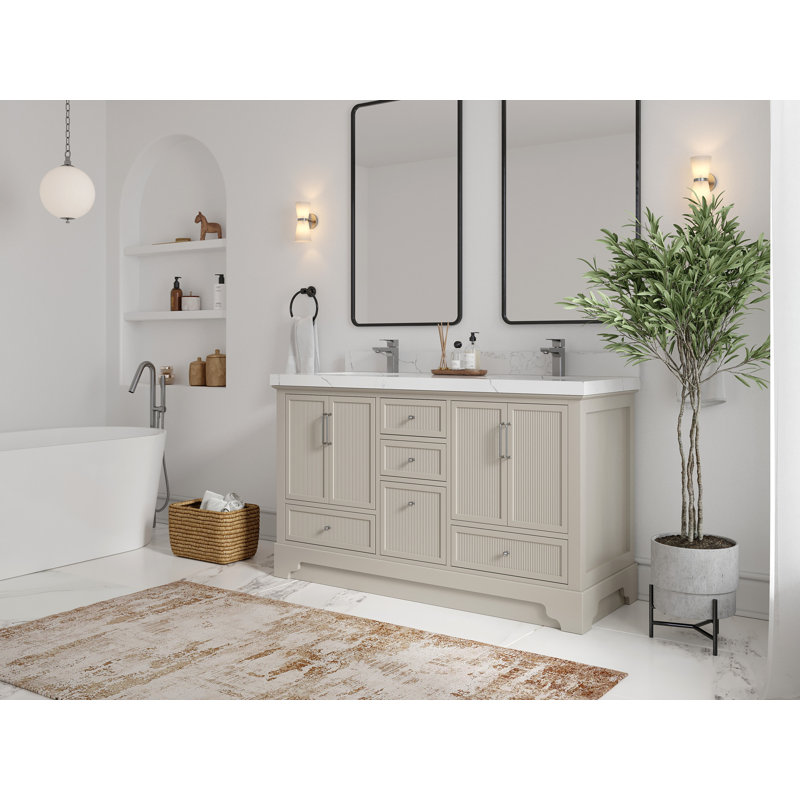 Alys 60" Free Standing Double Bathroom Vanity with Top (Knobs Option), Calacatta Laza