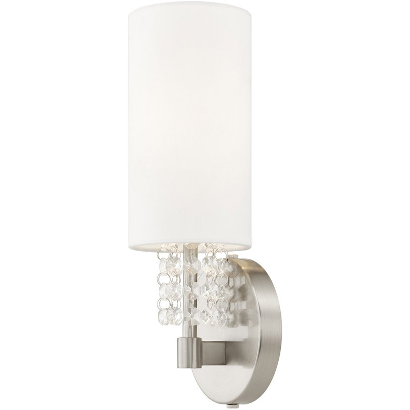 Brushed Nickel Wall Sconce with Handcrafted Off White Fabric Shade - Elegant Lighting Fixture