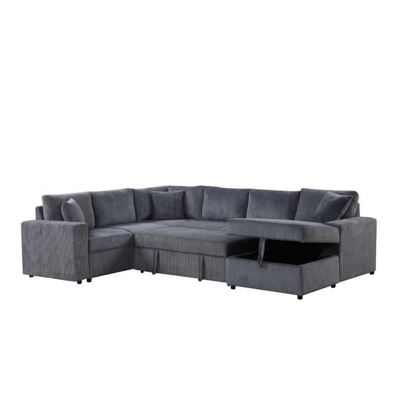 Canapé-lit modulaire Xely, Velours côtelé gris