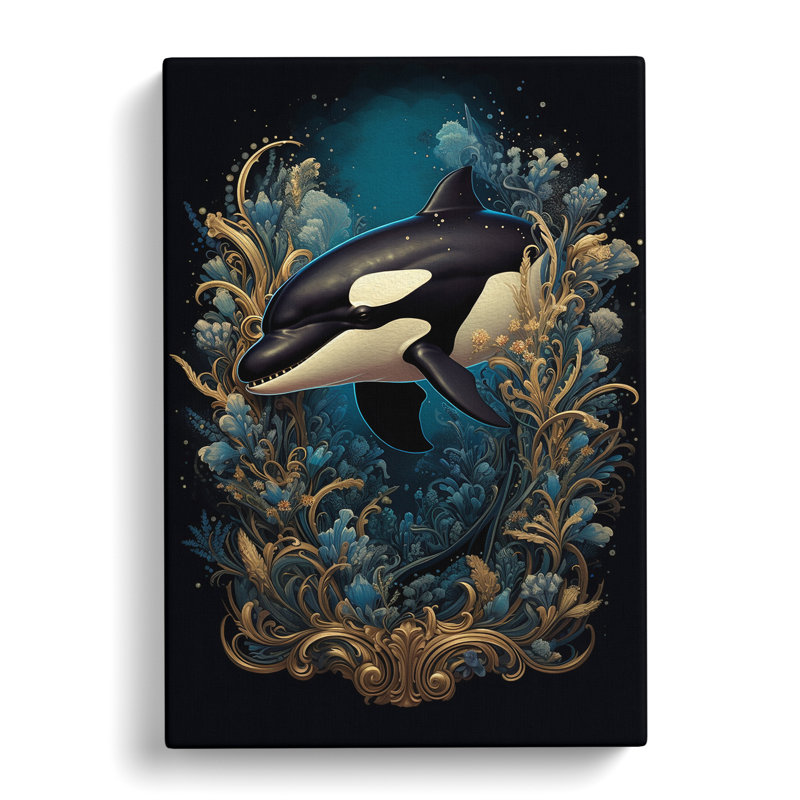 Orca Whale Baroque Art - Wrapped Canvas, 60cm H x 40cm W x 3cm D
