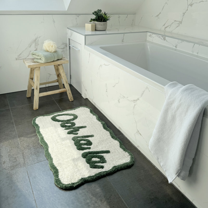 Scallop Ooh La La Slogan Bath Mat, Green