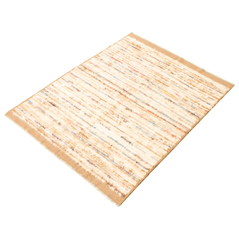 Tapis décoratif de laine brun clair de conception unique noué à la main New Age 5 pi 8 po x 7 pi 1 po ceili