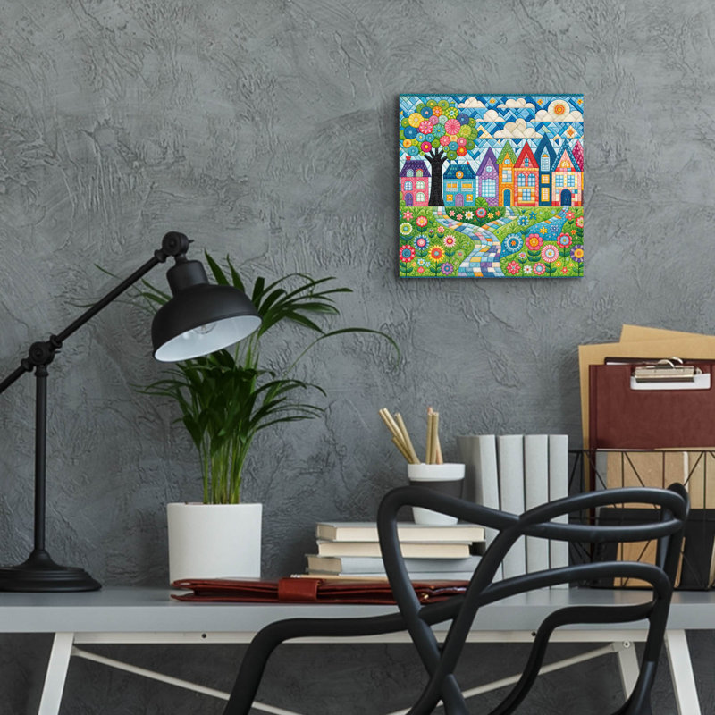 «Quilt Style Scene 1» par Rey Klimt, art mural en verre acrylique, 12 po x 12 po