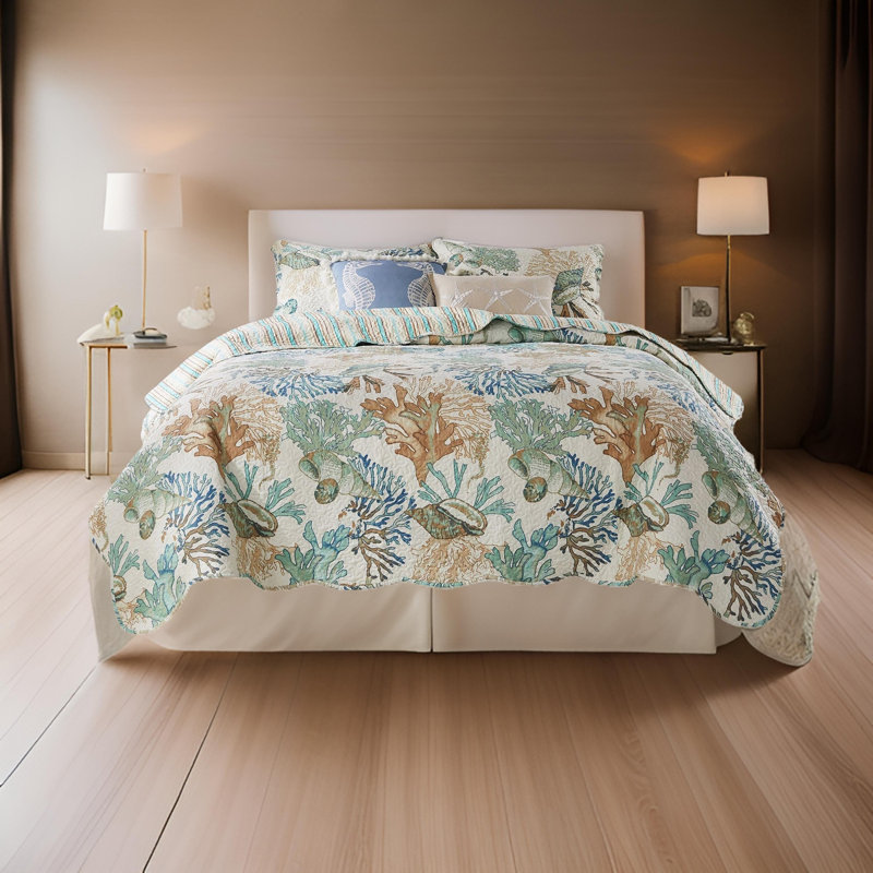  Multicolor Microfiber 3 Piece Quilt Set, Full Quilt + 2 Shams + 2 Throw Pillows