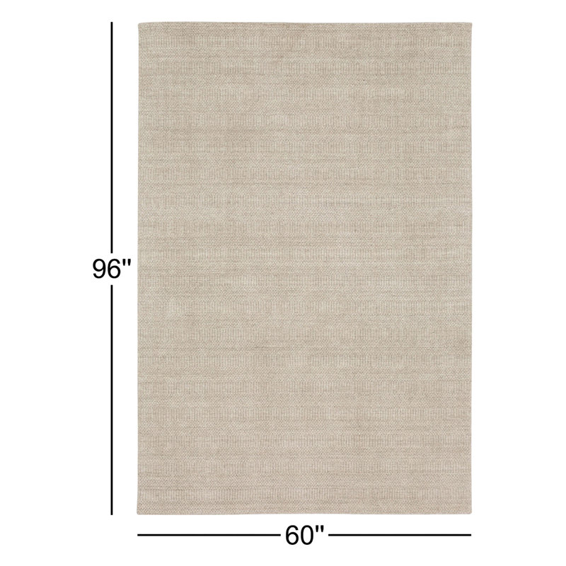 Wool Area Rug in Beige, Rectangle 5' x 8'