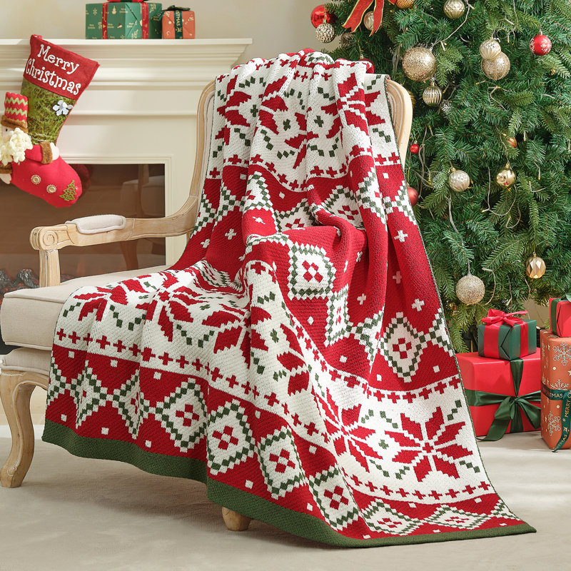 Jeté en chenille Amélie Home, motif de Noël réversible, cadeau de Noël pour lit et canapé