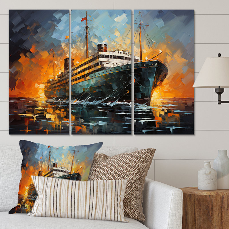 «Boat Titanic Collage Interwoven I», reproduction sur toile 3 pièces, H 32 po x l 48 po x P 1 po
