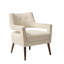 Splendide fauteuil d'appoint - accoudoir ouvert, dossier capitonné, revêtement crème, pieds en bois de pacanier massif, siège en mousse confortable avec accoudoirs élégants, pieds avec dossier