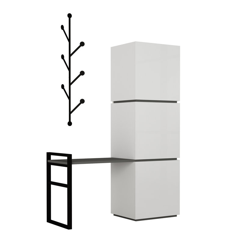 Corbin Hall Tree Bench with Shoe Storage, Coat Hooks, and Metal Hanger for Entryway, White/Anthracite