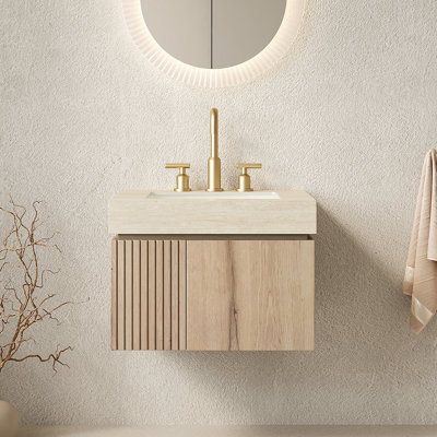 Meuble-lavabo 24 po avec comptoir en travertin et lavabo encastré, durable et élégant pour les salles de bain modernes