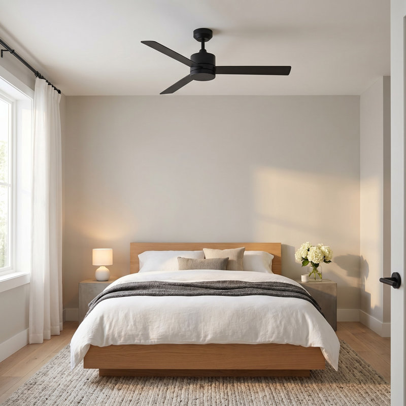 Rozzen Downrod Ceiling Fan, Black/Walnut, 44", Midnight Black