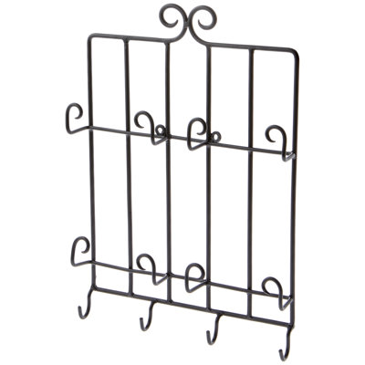Cintre mural en fer forgé 4 tasses et soucoupe Nyiana, H 15,75 po x l 11,5 po x P 2 po (soucoupes 6 po)