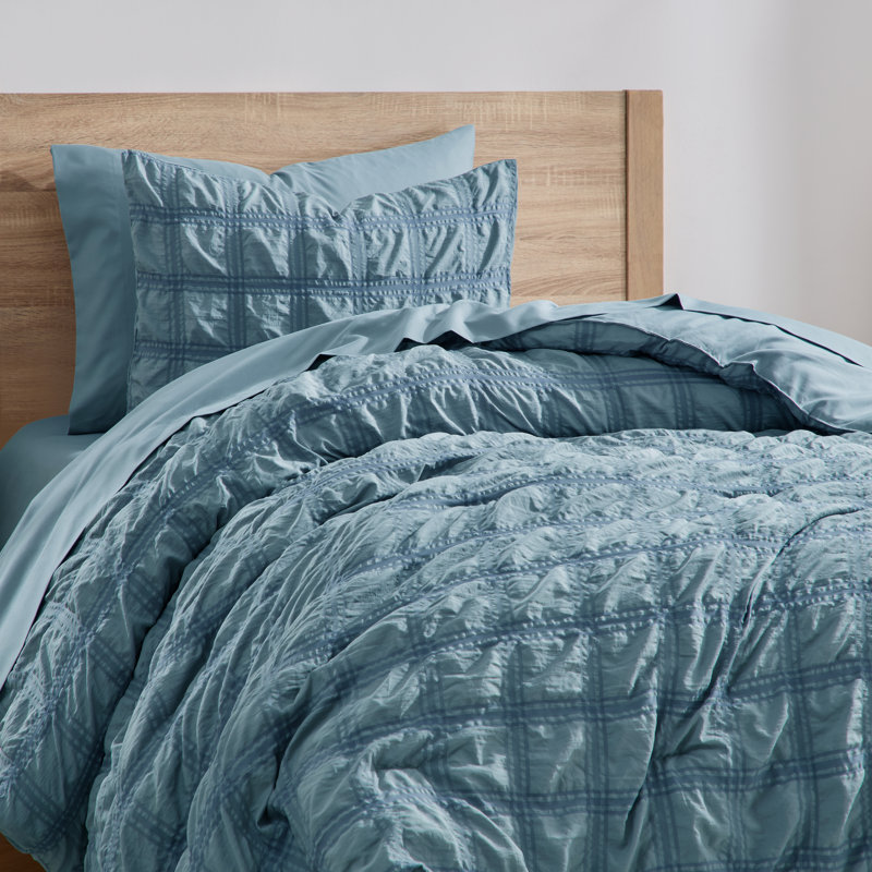 Bed in a Bag Seersucker Diamond Stitch 5 Piece Comforter Set, Stone Blue, Twin