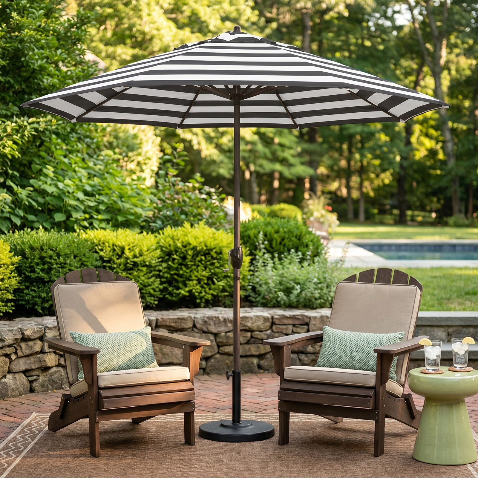 Mira 9' Sunbrella® Market Umbrella, Cabana Classic Black Stripe Sunbrella®