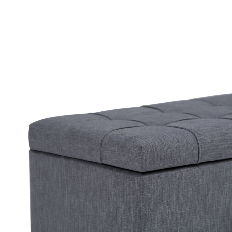 Slate Gray Tufted Wood Bench Ottoman with Interior Storage