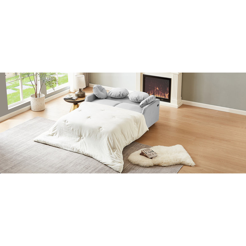 Upholstered Convertible Sofa Bed, Light Gray Polyester