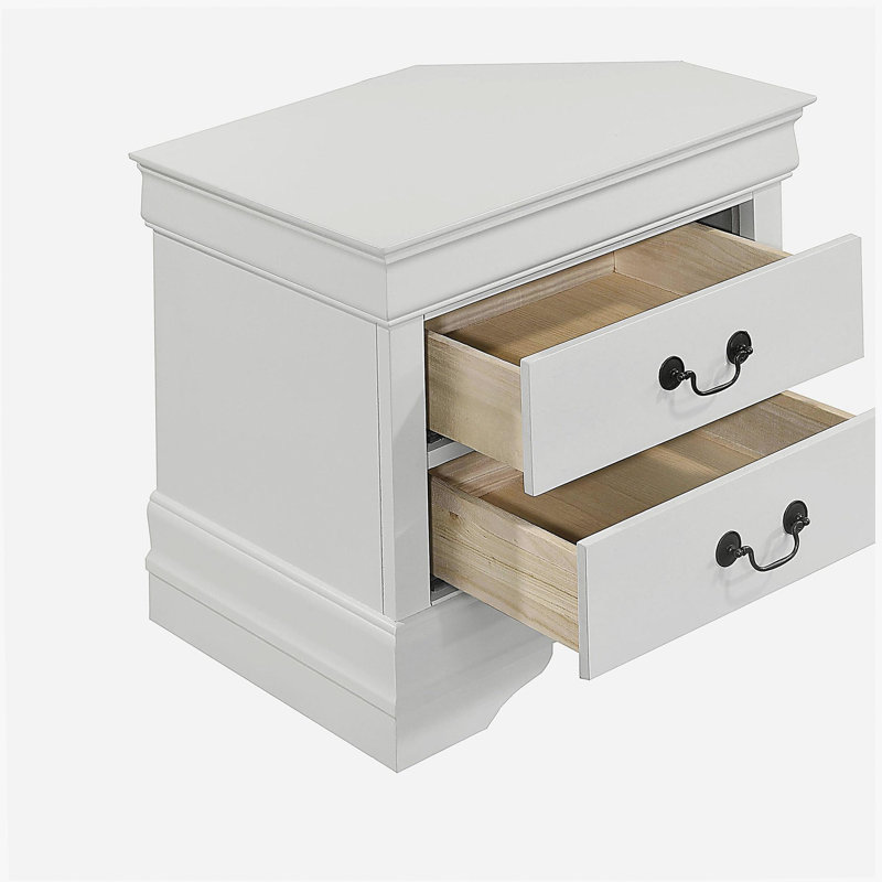 Table de chevet 2 tiroirs avec pattes de fixation, blanc