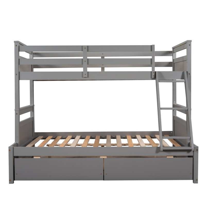 Lit simple superposé au dessus d'un lit double avec rangement - Espresso, Gris