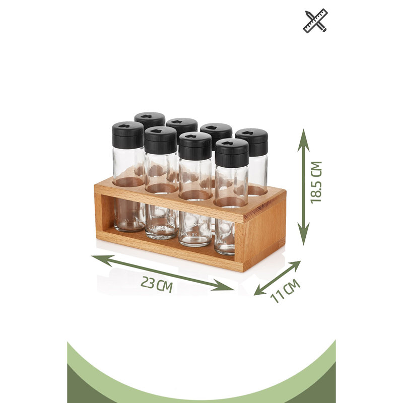 Freestanding Wood Spice Jar & Rack Set