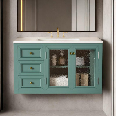 36'' Wall Mounted Bathroom Vanity With Ceramic Sink, Floating Bathroom Storage Cabinet With 3 Drawers