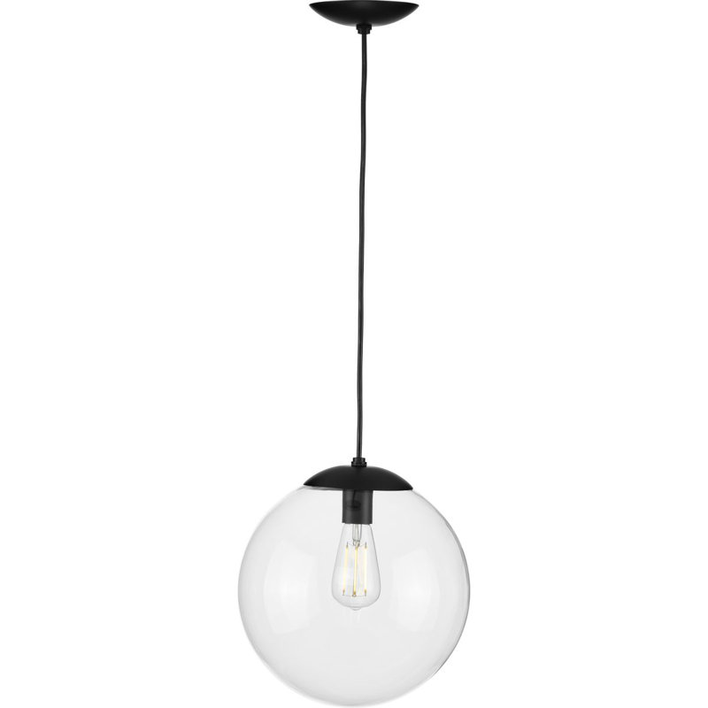 Luminaire suspendu en forme de globe à 1 lumière Chanie, Noir mat, H 12,5 po x l 12 po x P 12 po