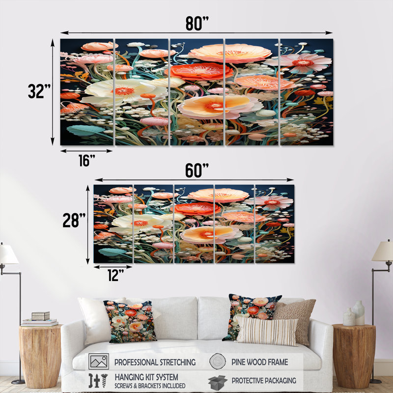 Casavant - Ensemble de 5 décorations murales fleurs sauvages, H 28 po x l 60 po