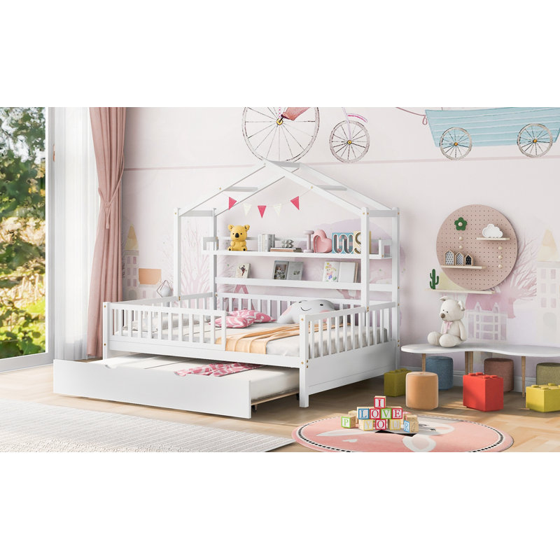 Lit simple en bois avec lit gigogne, Double