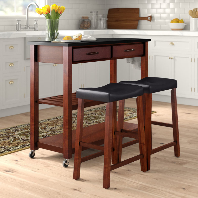 Diamondback Granite Top Kitchen Island Set, Cherry, Black