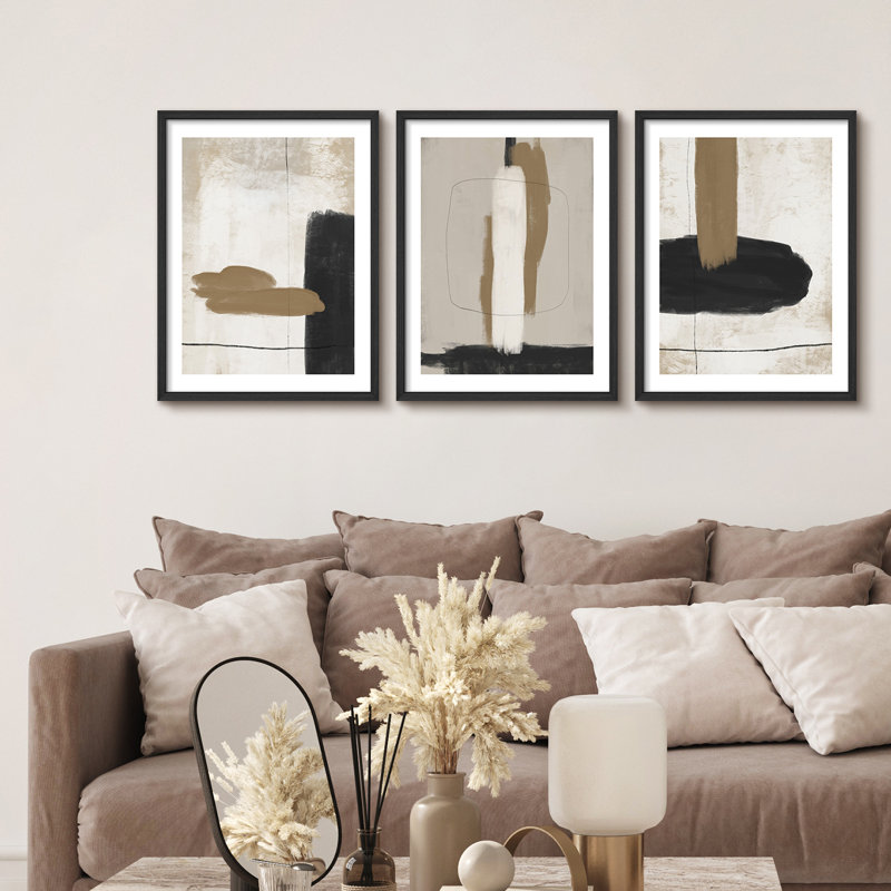 «Mid Century Modern», brun clair, abstrait, Boho, reproduction d'art encadrée, affiche, salle de bain, petit art mural