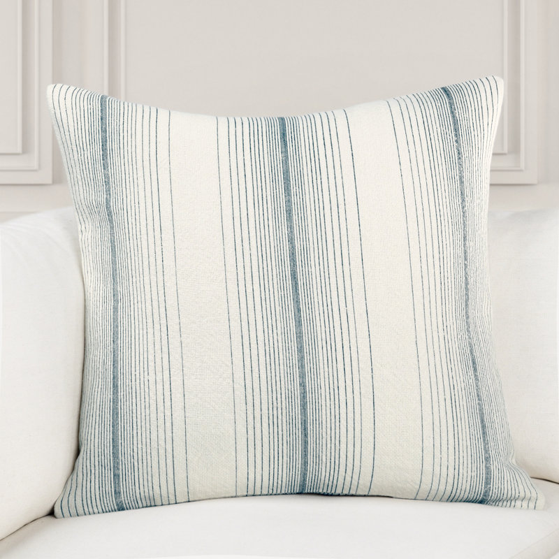 Theta 26" Linen Blend Throw Pillow, Blue, Wheat Green