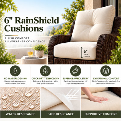 Ensemble de canapé modulaire d'extérieur 7 pièces avec chaises pivotantes et coussins de pluie de 6 pouces