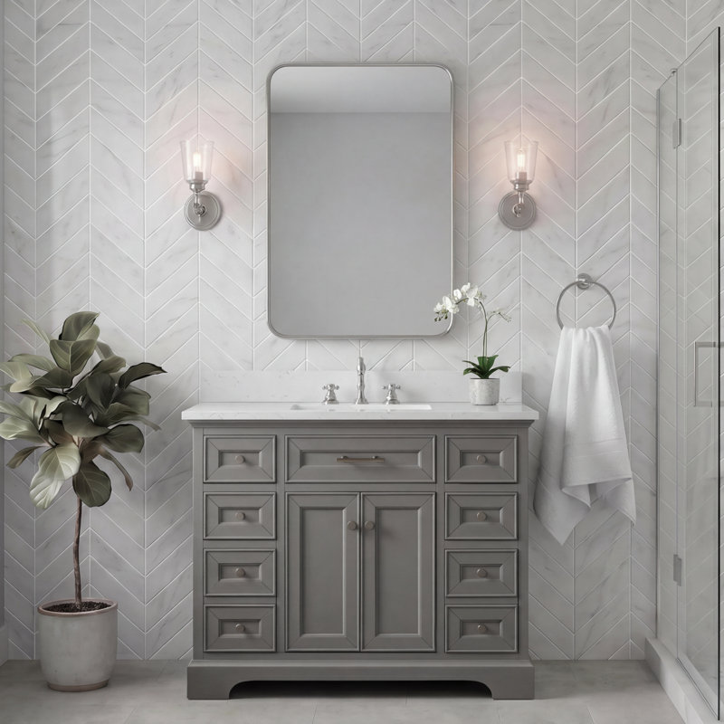 Thompson 42" W Single Bathroom Vanity, Gray/Brushed Nickel